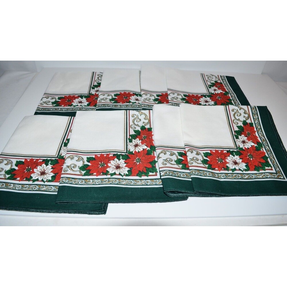 Vtg Made in Brazil SUNWEAVE‎ Christmas Poinsettia Cotton Dinner Napkins 8 pc new